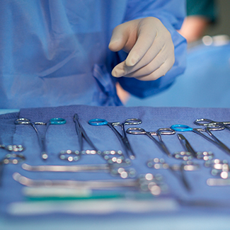 Sterile instruments in a field hospital.