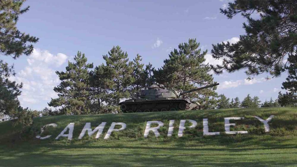 Sign of Camp Ripley written in the grass.